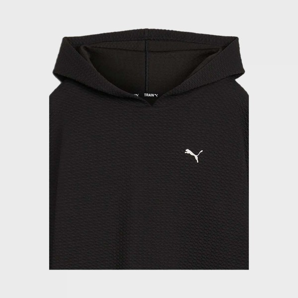 Puma Q4 Studio Textured Hooded Long Γυναικειο Φουτερ Μαυρο