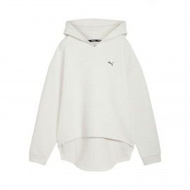 Puma Q4 Studio Textured Hooded Long Γυναικειο Φουτερ Λευκο