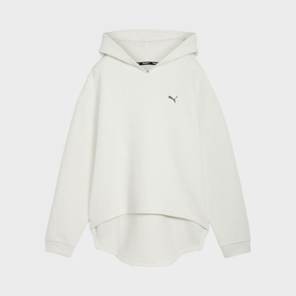 Puma Q4 Studio Textured Hooded Long Γυναικειο Φουτερ Λευκο