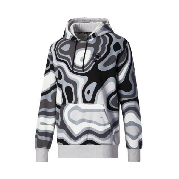 Puma Booster Ralph Pint Hooded Ανδρικο Φουτερ Μαυρο - Γκρι - Λευκο