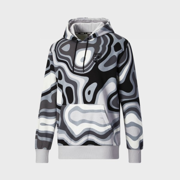 Puma Booster Ralph Pint Hooded Ανδρικο Φουτερ Μαυρο - Γκρι - Λευκο