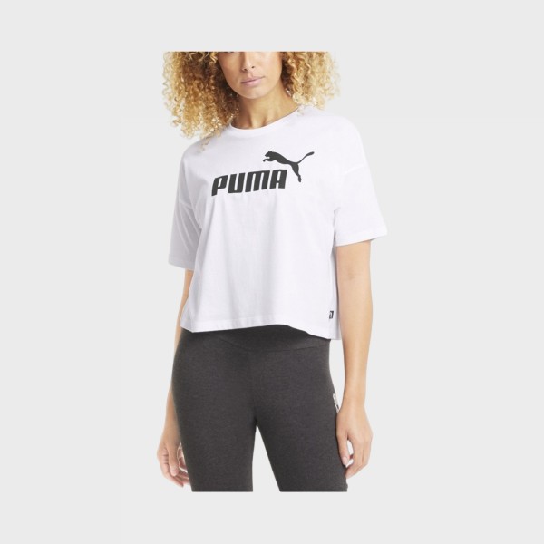 Puma Essentials Cropped Logo Γυναικεια Μπλουζα Λευκο