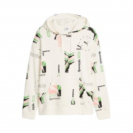 Puma Classics Brand Love AOP TR Hooded Γυναικειο Φουτερ Κρεμ