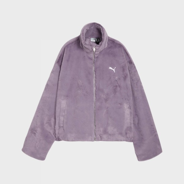 Puma Soft Fleece Long Neck Small Logo Γυναικεια Ζακετα Λιλα