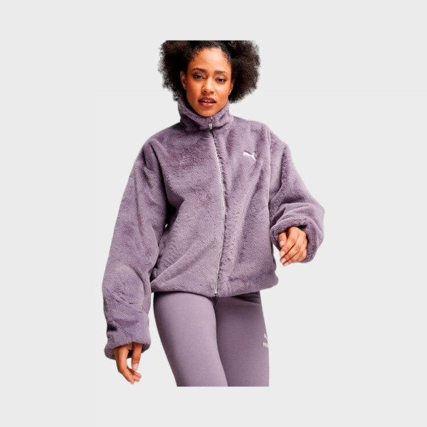 Puma Soft Fleece Long Neck Small Logo Γυναικεια Ζακετα Λιλα