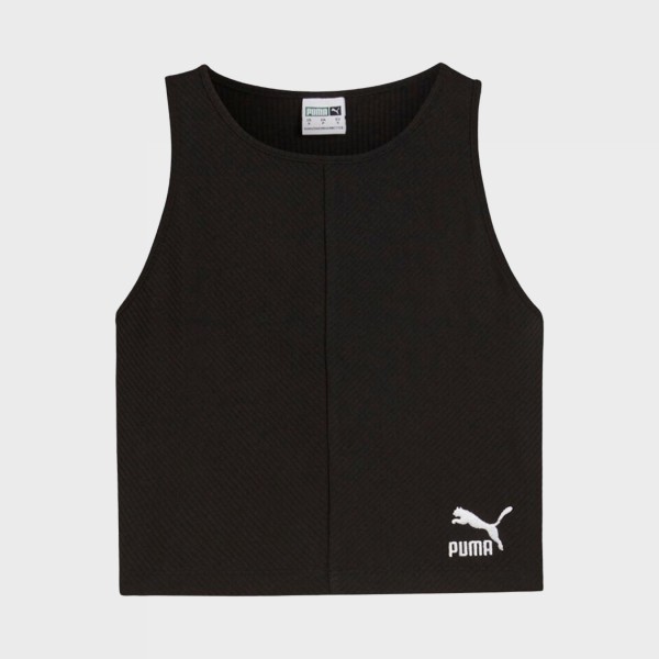 Puma Classics Ribbed Crop Top Halter Neck Γυναικεια Μπλουζα Μαυρη