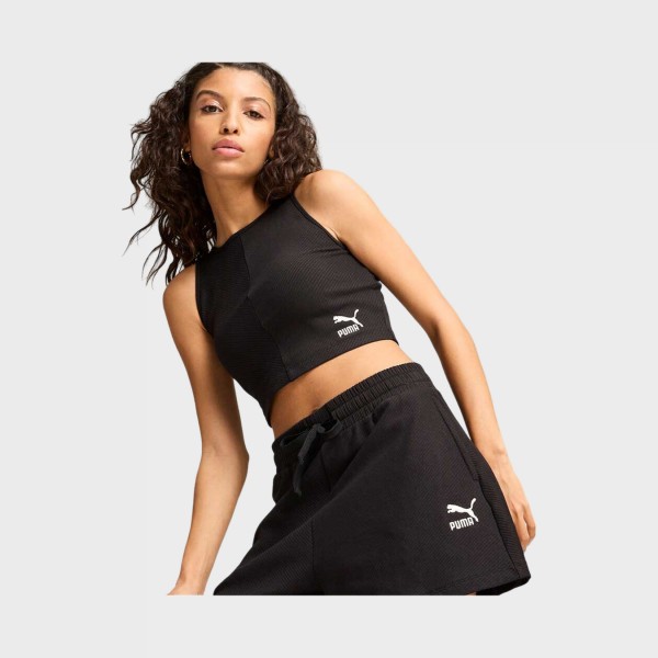 Puma Classics Ribbed Crop Top Halter Neck Γυναικεια Μπλουζα Μαυρη