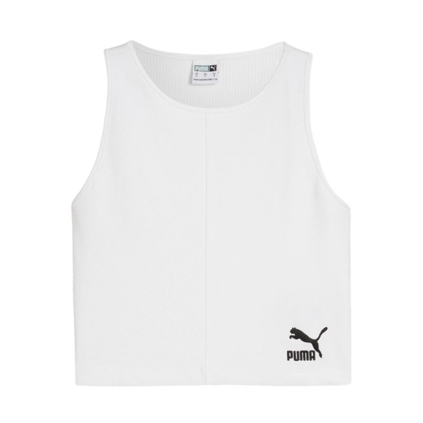 Puma Classics Ribbed Crop Top Halter Neck Γυναικεια Μπλουζα Λευκο