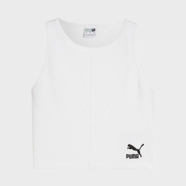 Puma Classics Ribbed Crop Top Halter Neck Γυναικεια Μπλουζα Λευκο