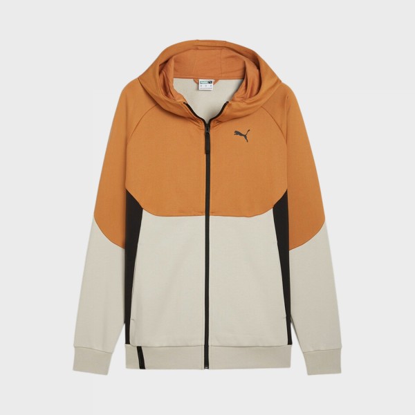 Puma Tech Fleece Hooded Full Zip Small Logo Ανδρικη Ζακετα Ταμπα - Μπεζ