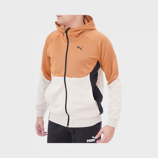 Puma Tech Fleece Hooded Full Zip Small Logo Ανδρικη Ζακετα Ταμπα - Μπεζ