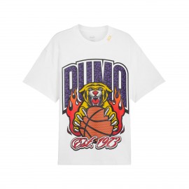 Puma Crowd Craze Basketball Oversized Graphic Ανδρικη Μπλουζα Λευκη