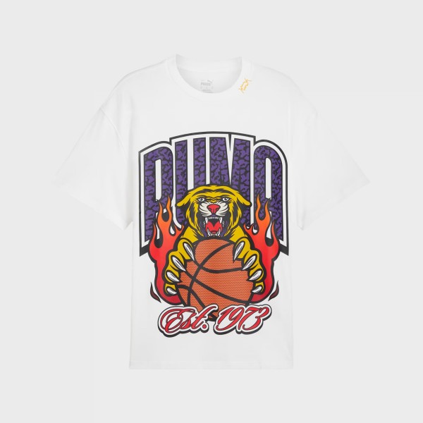 Puma Crowd Craze Basketball Oversized Graphic Ανδρικη Μπλουζα Λευκη