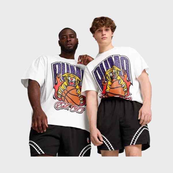 Puma Crowd Craze Basketball Oversized Graphic Ανδρικη Μπλουζα Λευκη