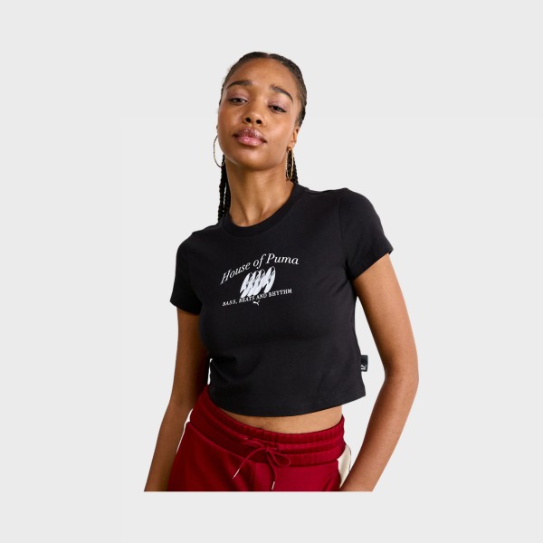 Puma Graphic Music Baby Rib Neck Crop Γυναικεια Μπλουζα Μαυρo