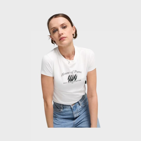 Puma Graphic Music Baby Rib Neck Crop Γυναικεια Μπλουζα Λευκο