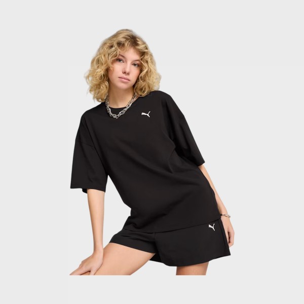 Puma Wardrobe Essentials Oversized Mid Sleeve Γυναικεια Μπλουζα Μαυρη