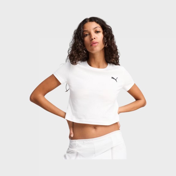 Puma Wardrobe Essentials Baby Cropped Γυναικεια Μπλουζα Λευκη