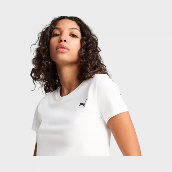 Puma Wardrobe Essentials Baby Cropped Γυναικεια Μπλουζα Λευκη