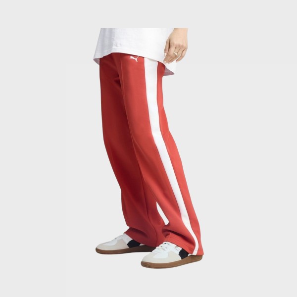 Puma T7 Always On Straight Track Pants Γυναικειο Παντελονι Κοκκινο - Λευκο