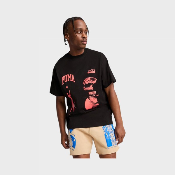 Puma Excavation Hoops Front And Back Graphics Ανδρικη Μπλουζα Μαυρη