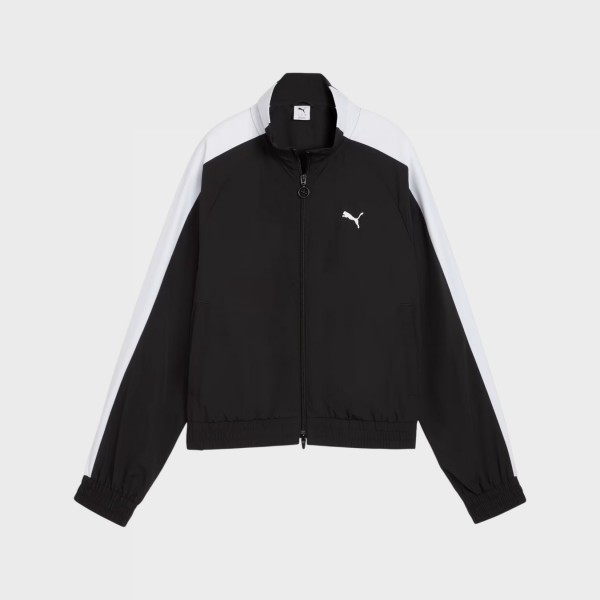 Puma T7 Relaxed Woven Track Neck Opening Γυναικεια Ζακετα Μαυρο - Λευκο