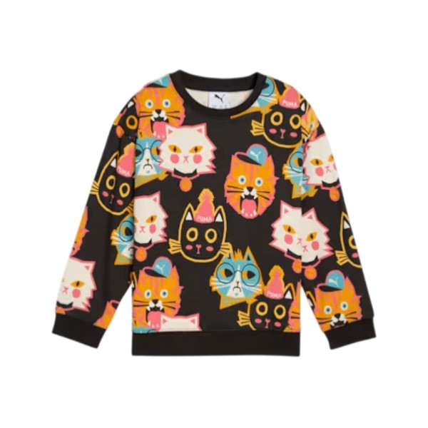 Puma Sportswear Moody Cat AOP Crew TR Παιδικη Φουτερ Μαυρη
