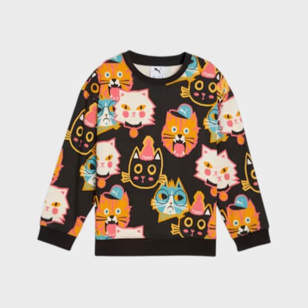 Puma Sportswear Moody Cat AOP Crew TR Παιδικη Φουτερ Μαυρη