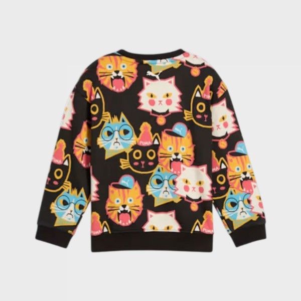 Puma Sportswear Moody Cat AOP Crew TR Παιδικη Φουτερ Μαυρη
