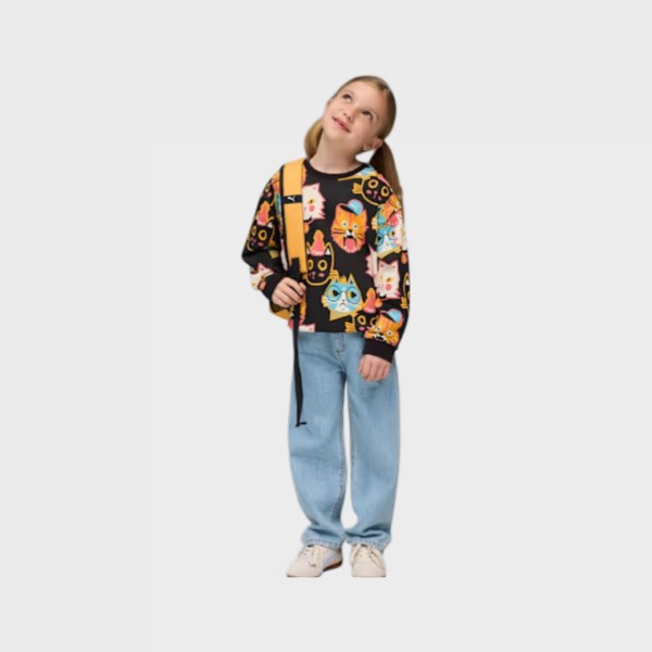 Puma Sportswear Moody Cat AOP Crew TR Παιδικη Φουτερ Μαυρη