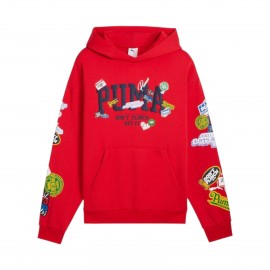 Puma Hooper Hotline Pullover Hooded Prints Ανδρικη Φουτερ Κοκκινη