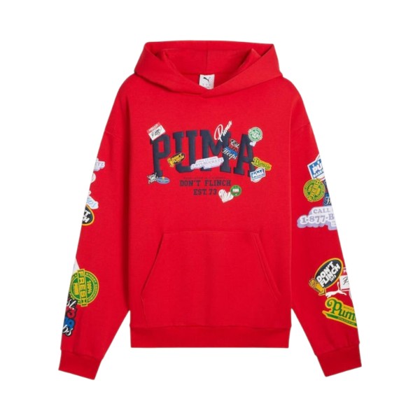 Puma Hooper Hotline Pullover Hooded Prints Ανδρικη Φουτερ Κοκκινη
