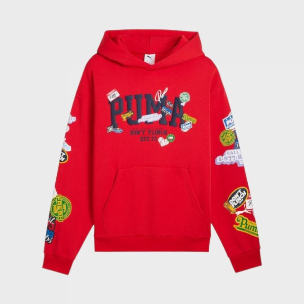 Puma Hooper Hotline Pullover Hooded Prints Ανδρικη Φουτερ Κοκκινη