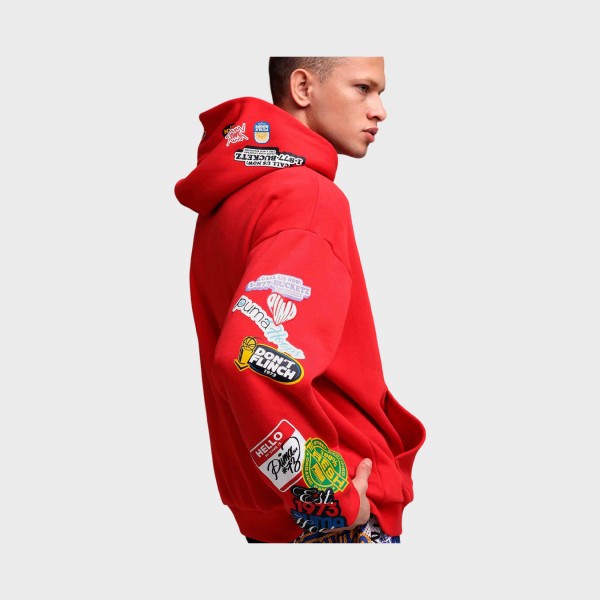 Puma Hooper Hotline Pullover Hooded Prints Ανδρικη Φουτερ Κοκκινη