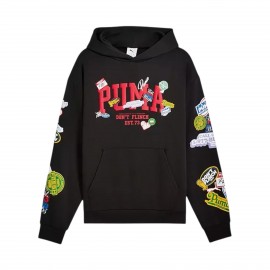 Puma Hooper Hotline Pullover Hooded Prints Ανδρικη Φουτερ Μαυρη