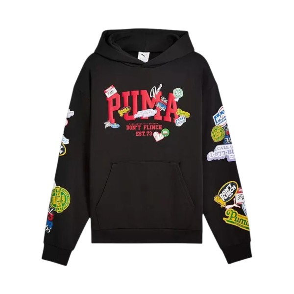 Puma Hooper Hotline Pullover Hooded Prints Ανδρικη Φουτερ Μαυρη