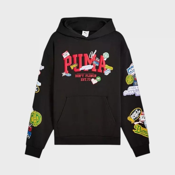 Puma Hooper Hotline Pullover Hooded Prints Ανδρικη Φουτερ Μαυρη