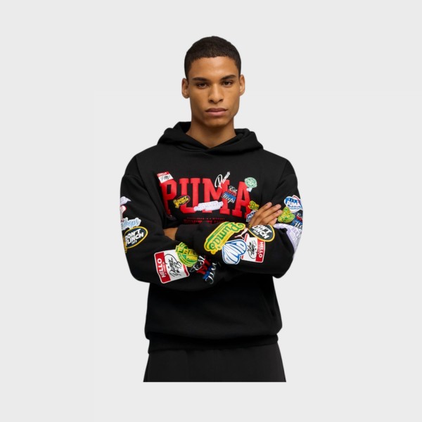 Puma Hooper Hotline Pullover Hooded Prints Ανδρικη Φουτερ Μαυρη