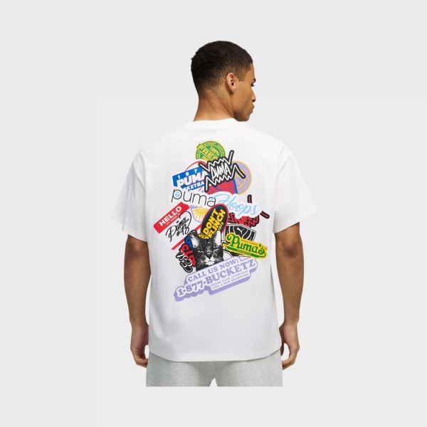 Puma Hooper Hotline I Graphics Ανδρικη Μπλουζα Λευκη