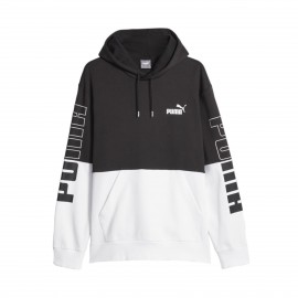 Puma Power Colorblock Fleece Hooded Ανδρικο Φουτερ Λευκο - Μαυρο 