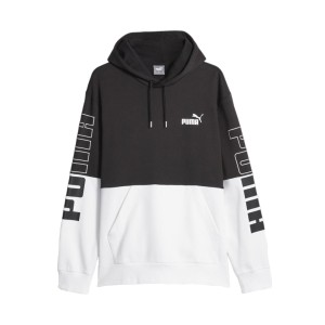Puma Power Colorblock Fleece Hooded Ανδρικο Φουτερ Λευκο - Μαυρο  Puma Power Colorblock Fleece Hooded Ανδρικο Φουτερ Λευκο - Μαυρο
