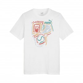 Puma Front Graphics Year Of Sports Crew Neck Ανδρικη Μπλουζα Λευκο - Πολυχρωμο