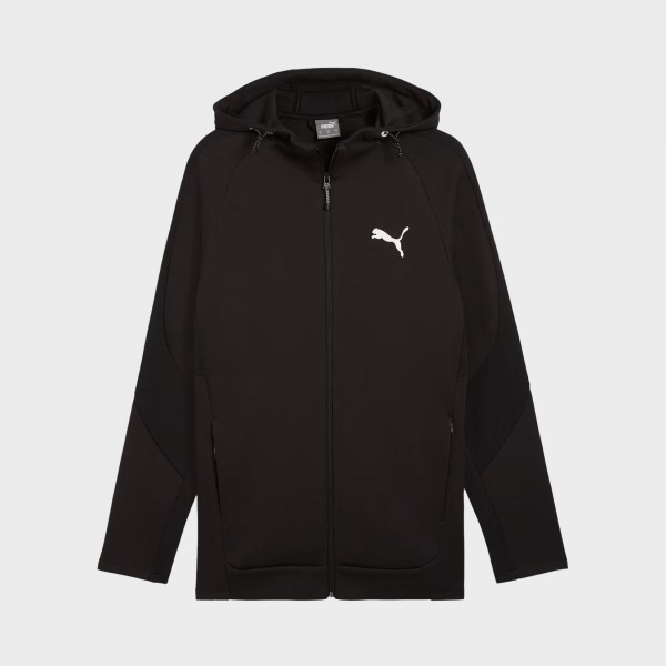 Puma Evostripe Tech Full Zip Hooded Small Logo Ανδρικη Ζακετα Μαυρη