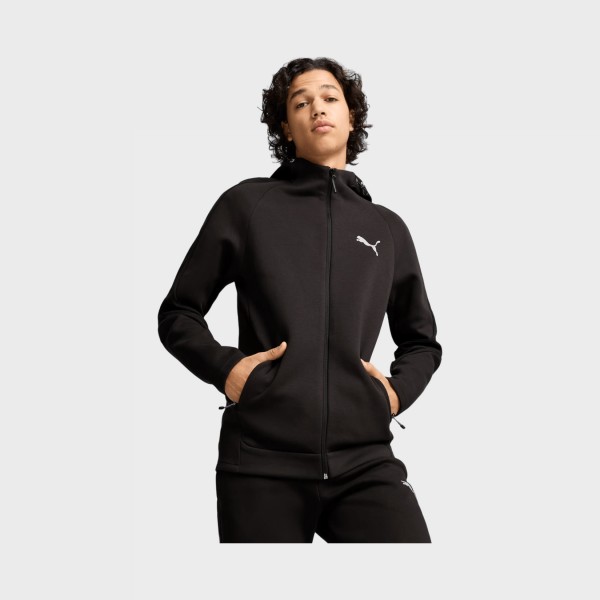 Puma Evostripe Tech Full Zip Hooded Small Logo Ανδρικη Ζακετα Μαυρη