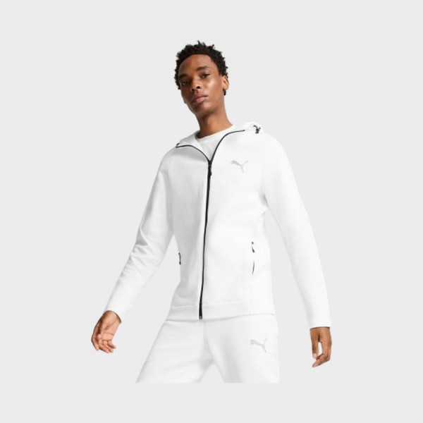 Puma Evostripe Tech Full Zip Hooded Small Logo Ανδρικη Ζακετα Λευκη