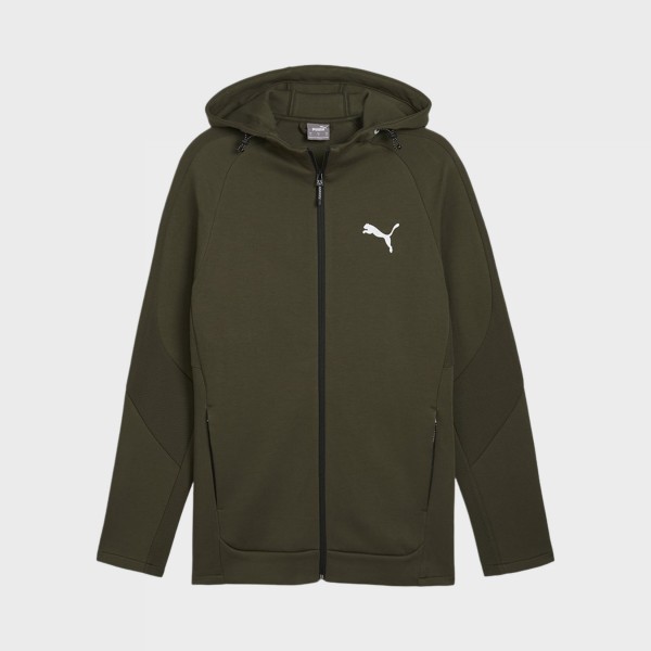 Puma Evostripe Tech Full Zip Hooded Small Logo Ανδρικη Ζακετα Χακι