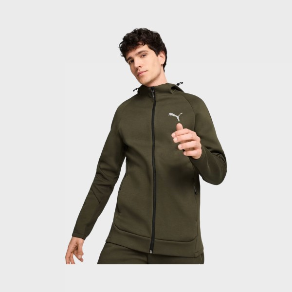 Puma Evostripe Tech Full Zip Hooded Small Logo Ανδρικη Ζακετα Χακι