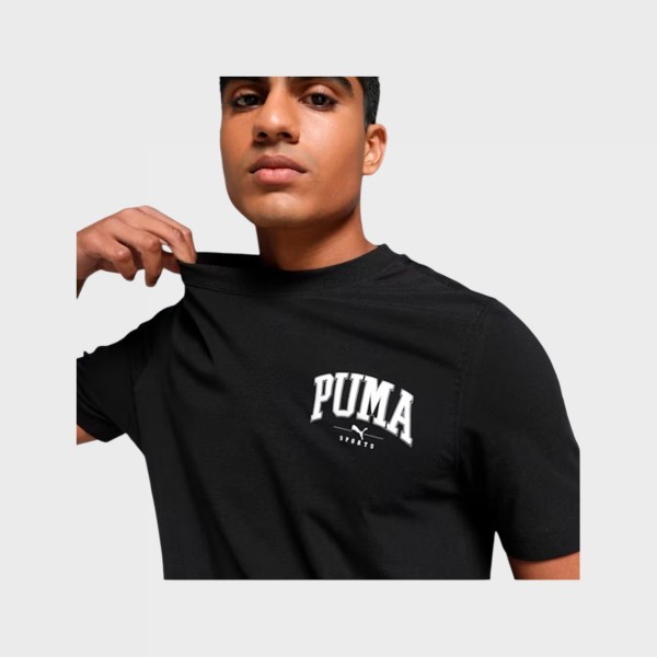 Puma Squad Team Graphic Suede Logo Crew Neck Ανδρικη Μπλουζα Μαυρη