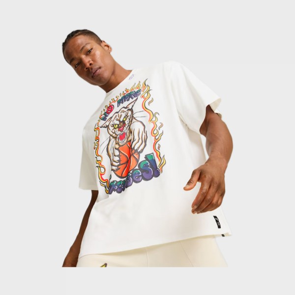 Puma Getting Crafry Basketaball 3 On Fore Graphic Ανδρικη Μπλουζα Λευκη