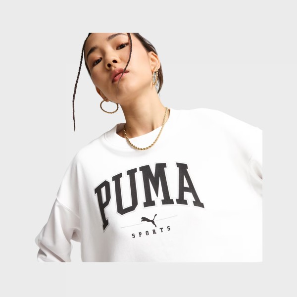 Puma Squad Crew Neck Big Log Relaxed Γυναικεια Μπλουζα Λευκη